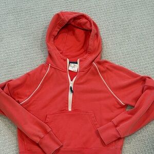 Aerie Throwback Half Zip Hoodie Calypso Red